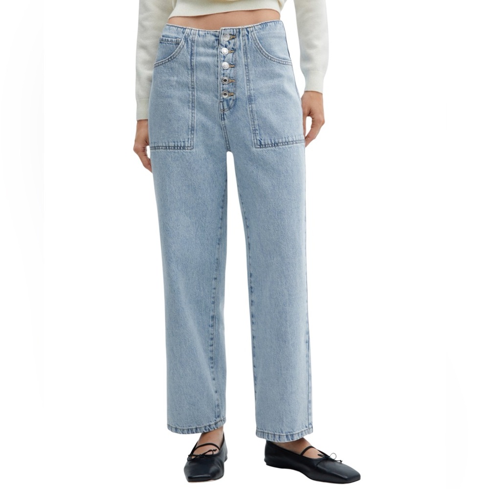 NWT Mango Cropped Straight Leg Jeans with Buttons